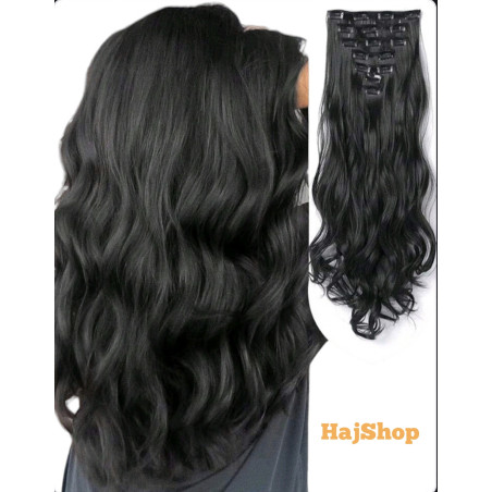 Csatos emberi hullámos póthaj, fekete 60cm 