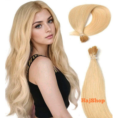 Keratinos emberi póthaj I-TIP  mikrogyűrűzéshez világosszőke 50cm