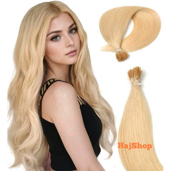 Keratinos emberi póthaj I-TIP  mikrogyűrűzéshez világosszőke 60cm