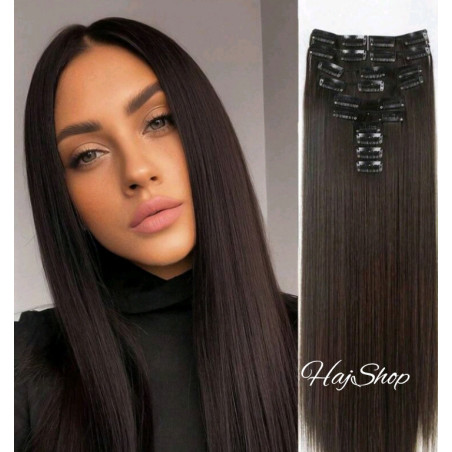 Csatos 100% emberi póthaj NAGYON SŐTÉTBARNA 2-3 SZÍN  40cm