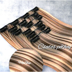 Csatos 100% emberi póthaj, melírozott 60cm