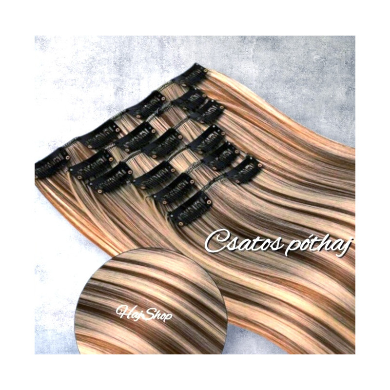 Csatos 100% emberi póthaj, melírozott 60cm Csatos 100% emberi póthaj, melírozott 60cm