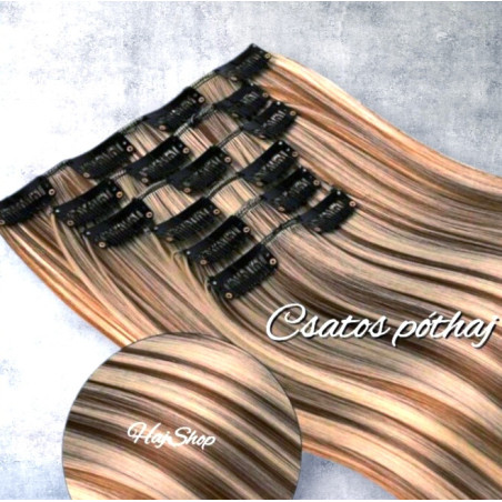 Csatos 100% emberi póthaj, melírozott 50cm