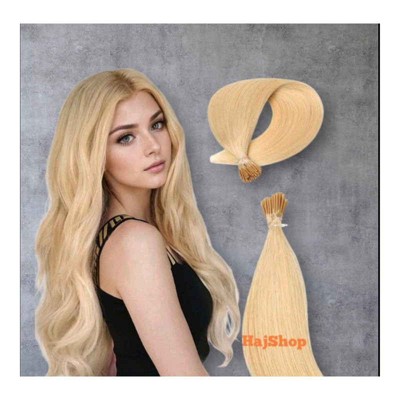 Keratinos emberi póthaj I-TIP mikrogyűrűzéshez, világosszőke 60cm Keratinos emberi póthaj I-TIP mikrogyűrűzéshez, világosszőke 60cm