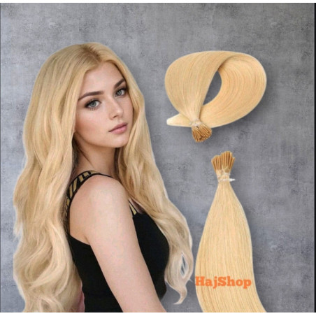 Keratinos emberi póthaj I-TIP mikrogyűrűzéshez, világosszőke 60cm