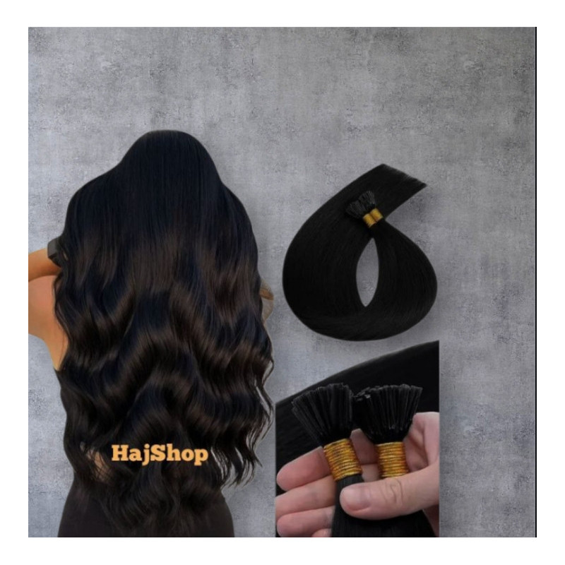 Keratinos emberi  póthaj I-TIP  mikrogyűrűzéshez, fekete 60cm Keratinos emberi  póthaj I-TIP  mikrogyűrűzéshez, fekete 60cm