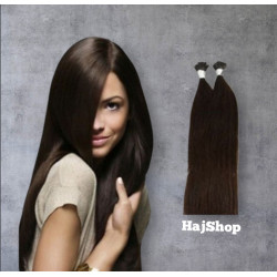 Keratinos emberi póthaj I-TIP mikrogyűrűzéshez, nagyon sőtétbarna,3as szín, 50cm 