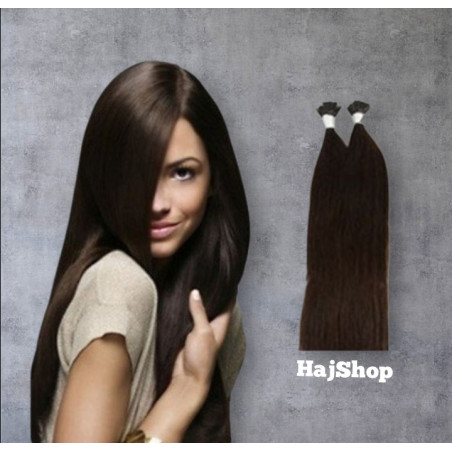 Keratinos emberi póthaj U-TIP hőillesztéshez, nagyon sőtétbarna 3.as szín  50cm 