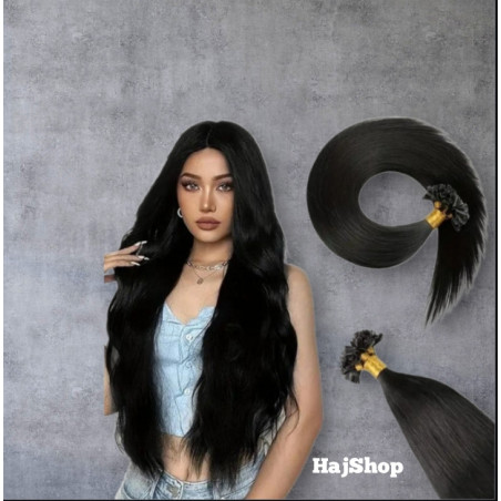 Keratinos emberi póthaj U-TIP hőillesztéshez, fekete 50cm 