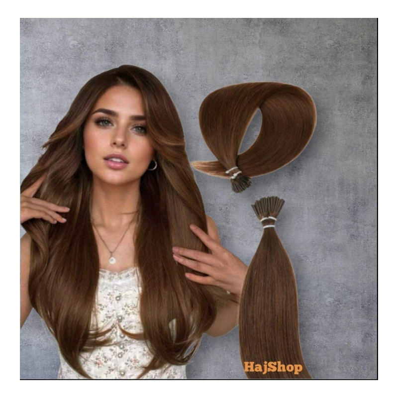 Keratinos emberi póthaj I-TIP mikrogyűrűzéshez, sötétbarna 50cm  Keratinos emberi póthaj I-TIP mikrogyűrűzéshez, sötétbarna 50cm