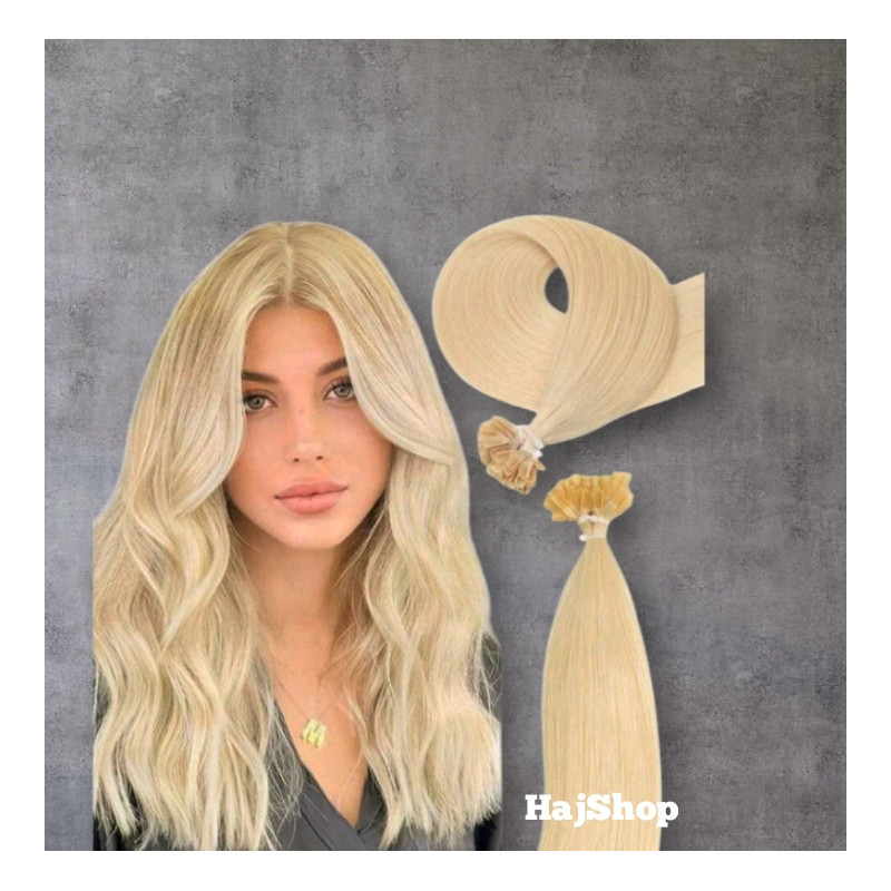 Keratinos  emberi  póthaj U-TIP hőillesztéshez, platinaszőke 60cm Keratinos  emberi  póthaj U-TIP hőillesztéshez, platinaszőke 60cm