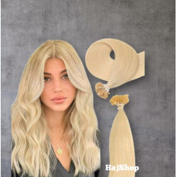 Keratinos emberi póthaj U-TIP  hőillesztéshez, platinaszőke 40cm 