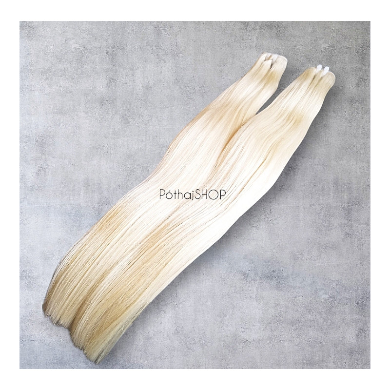 PRÉMIUM Tresszelt 100% EMBERI  póthaj, Hamvas platinaszőke  50cm