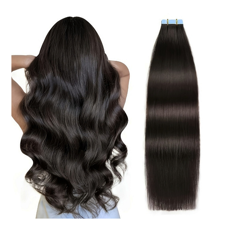 Ragasztócsíkos emberi póthaj, Természetes fekete 55cm