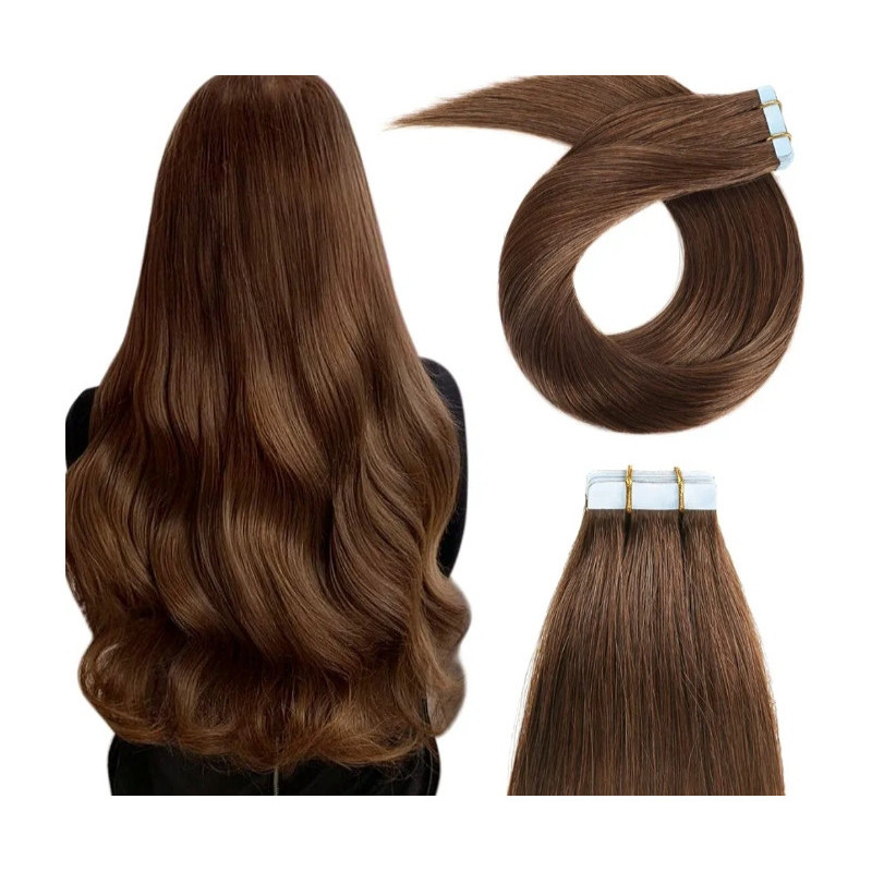 TAPE IN Ragasztócsíkos  emberi póthaj, középbarna 55cm