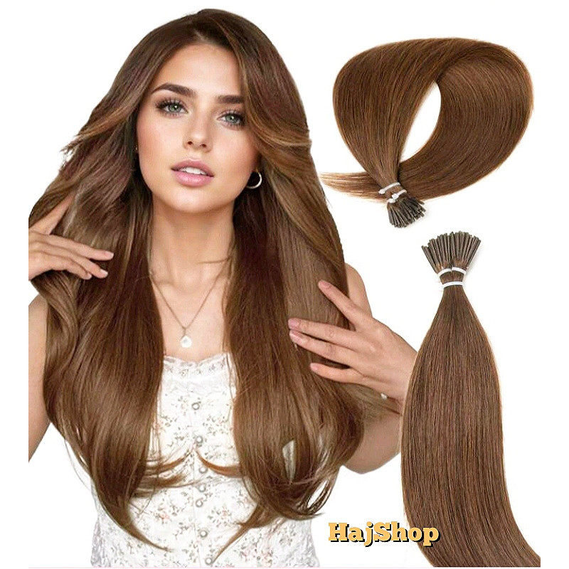 Keratinos emberi póthaj U-TIP hőillesztéshez, középbarna 40cm