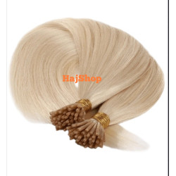 Keratinos emberi póthaj I-TIP mikrogyűrűzéshez, platinaszőke 60cm