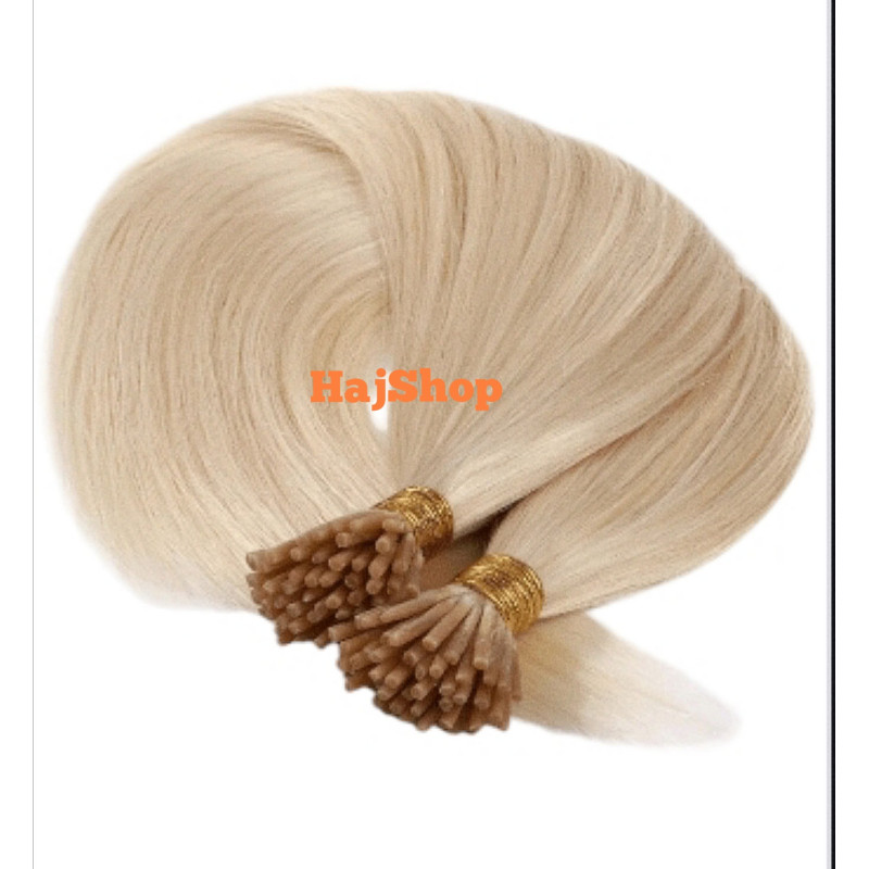 Keratinos emberi póthaj I-TIP mikrogyűrűzéshez, platinaszőke 60cm