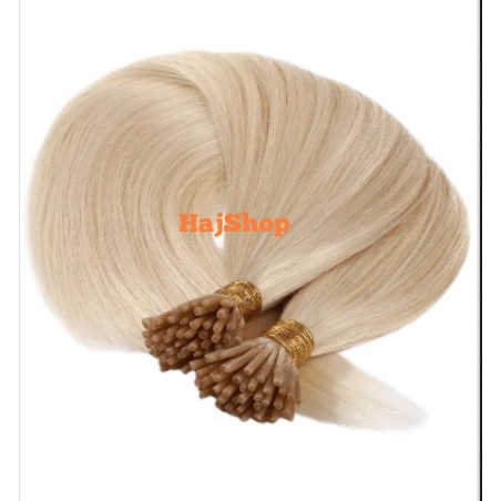 Keratinos emberi póthaj I-TIP mikrogyűrűzéshez, platinaszőke 60cm