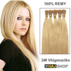 Keratinos emberi póthaj I-TIP  mikrogyűrűzéshez világosszőke 50cm