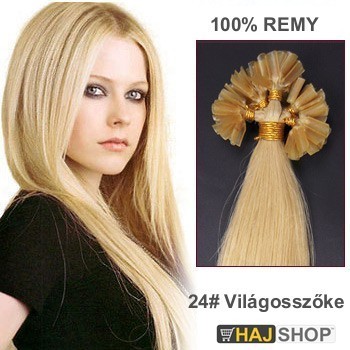 Keratinos emberi póthaj U-TIP hőillesztéshez, világosszőke 40cm