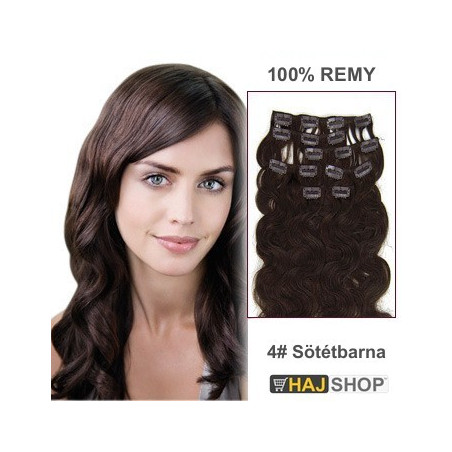 Csatos emberi hullámos póthaj, sötétbarna 60cm 